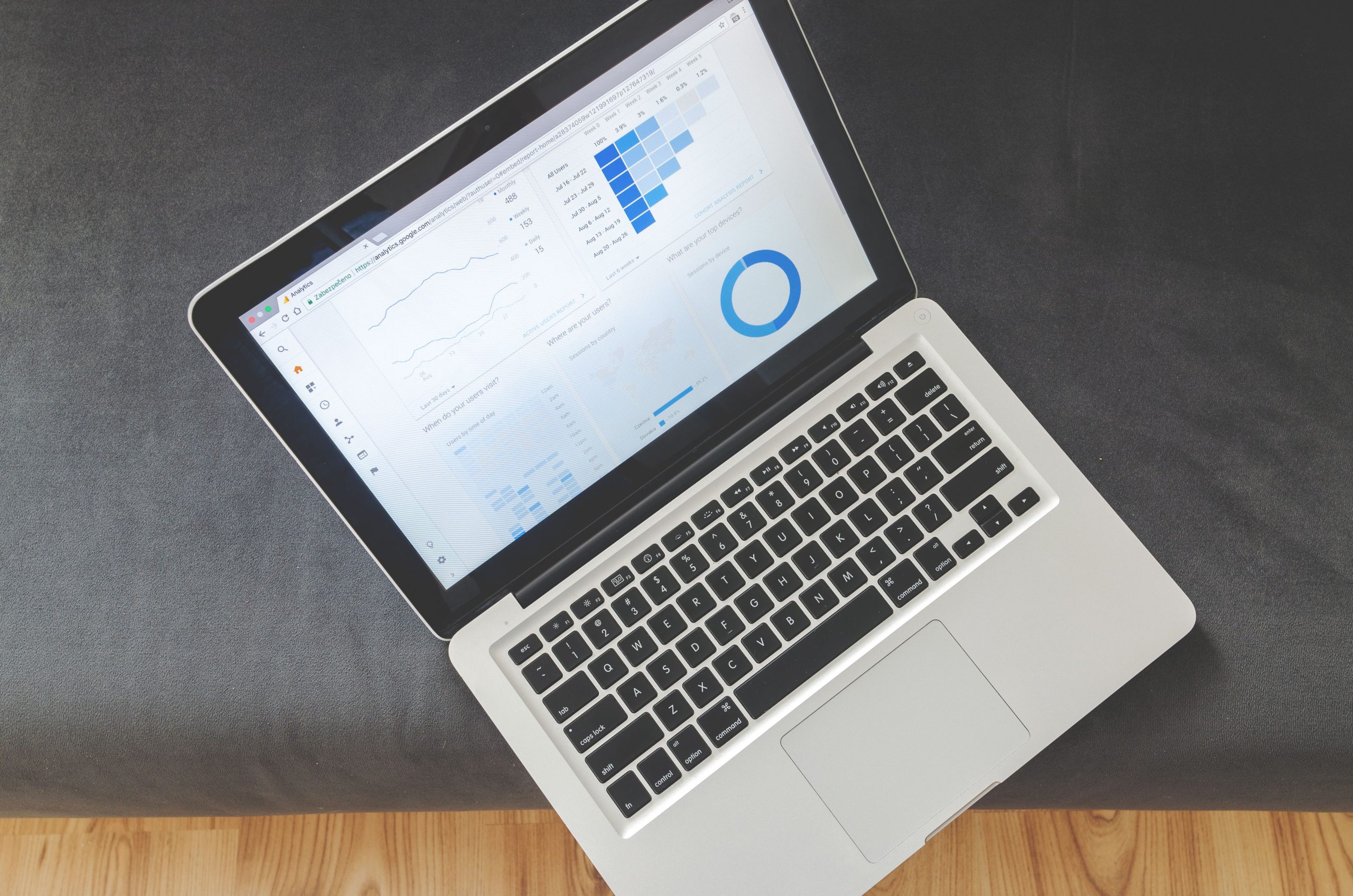 Laptop showing marketing analytics charts, illustrating how to track local ad performance and spend